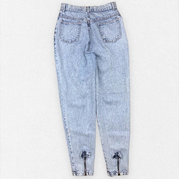 Vintage High Rise 80's 90's Mom Jeans Acid Wash Zipper Bows Light Denim - Picture 4 of 5